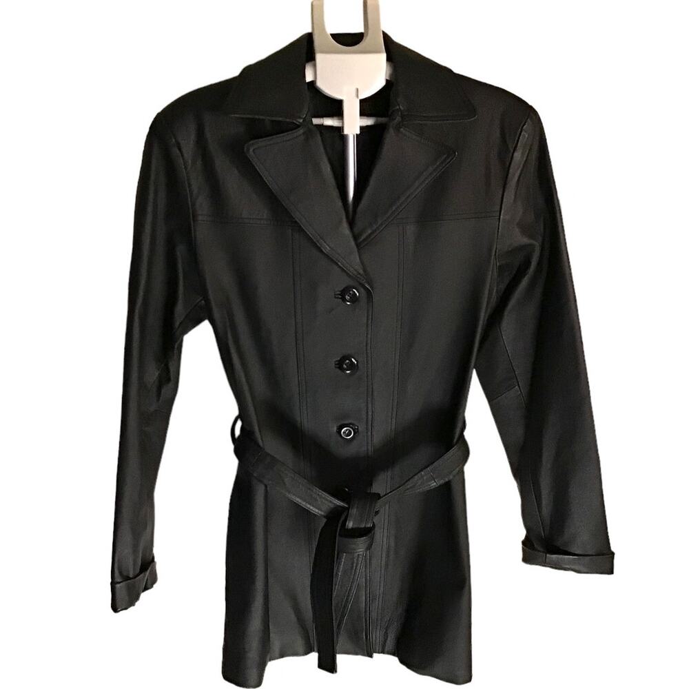 Vintage Oscar Piel Black Leather Women's Coat Size XL